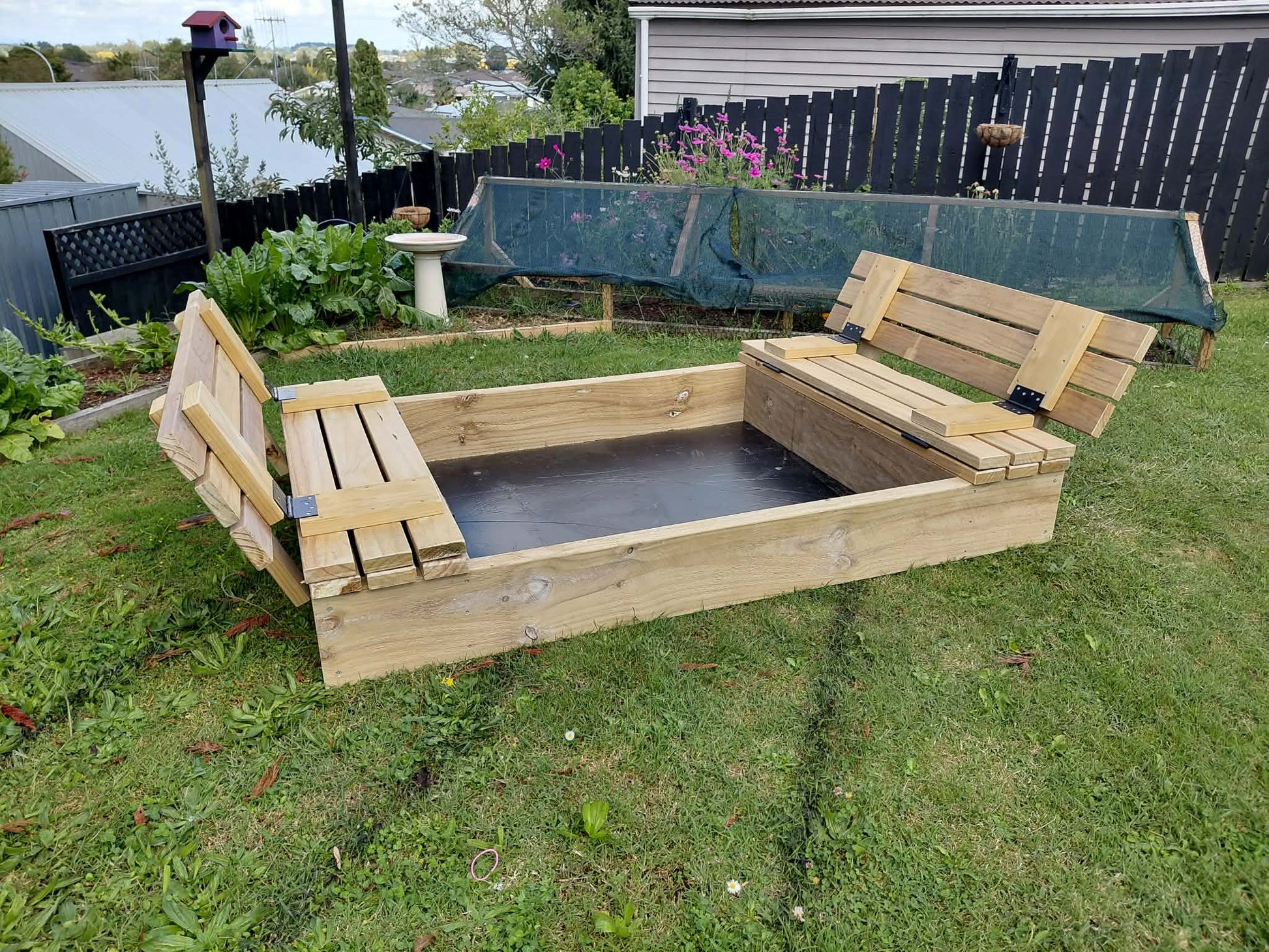 Outdoor Wooden Sandpit with Fold-Out Seats NZ – 1800 x 1200 Pine Kids Sandpit - Stronghold Outdoor Furniture & Buildings