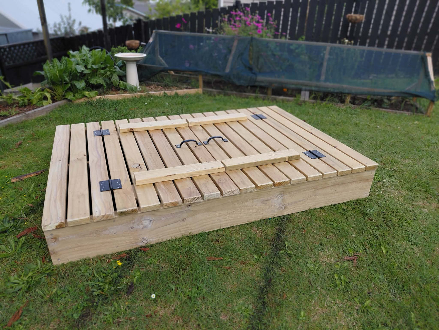Outdoor Wooden Sandpit with Fold-Out Seats NZ – 1800 x 1200 Pine Kids Sandpit - Stronghold Outdoor Furniture & Buildings
