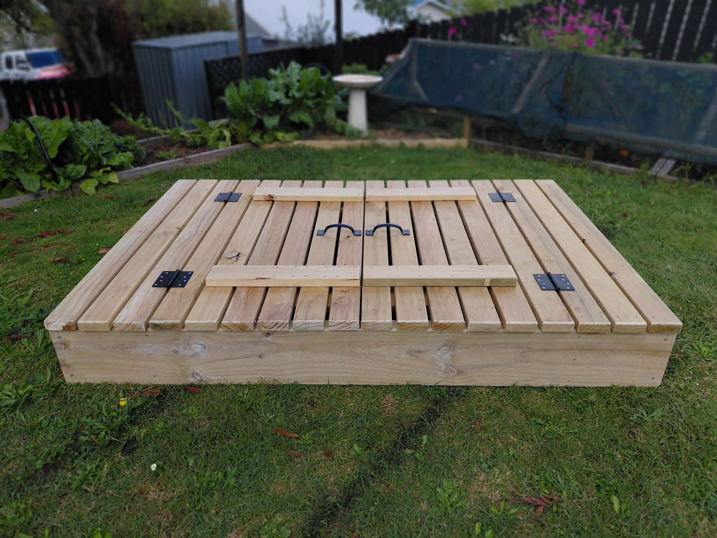 Outdoor Wooden Sandpit with Fold-Out Seats NZ – 1800 x 1200 Pine Kids Sandpit - Stronghold Outdoor Furniture & Buildings