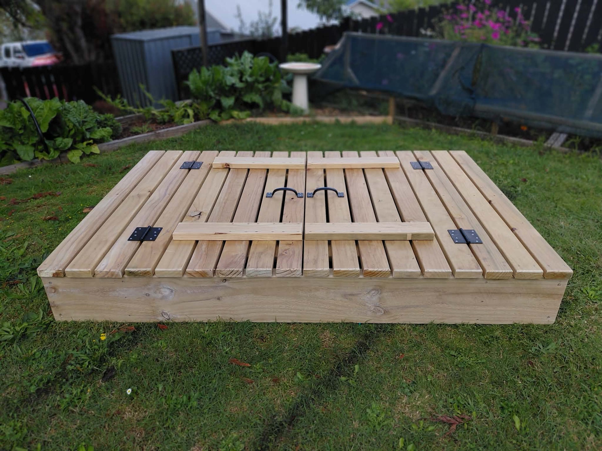 Outdoor Wooden Sandpit with Fold-Out Seats NZ – 1800 x 1200 Pine Kids Sandpit - Stronghold Outdoor Furniture & Buildings