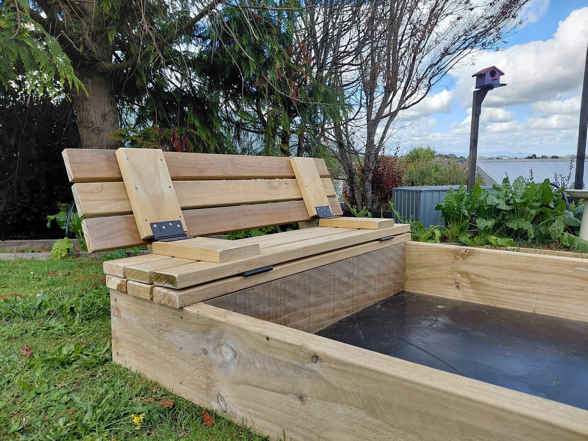 Outdoor Wooden Sandpit with Fold-Out Seats NZ – 1800 x 1200 Pine Kids Sandpit - Stronghold Outdoor Furniture & Buildings
