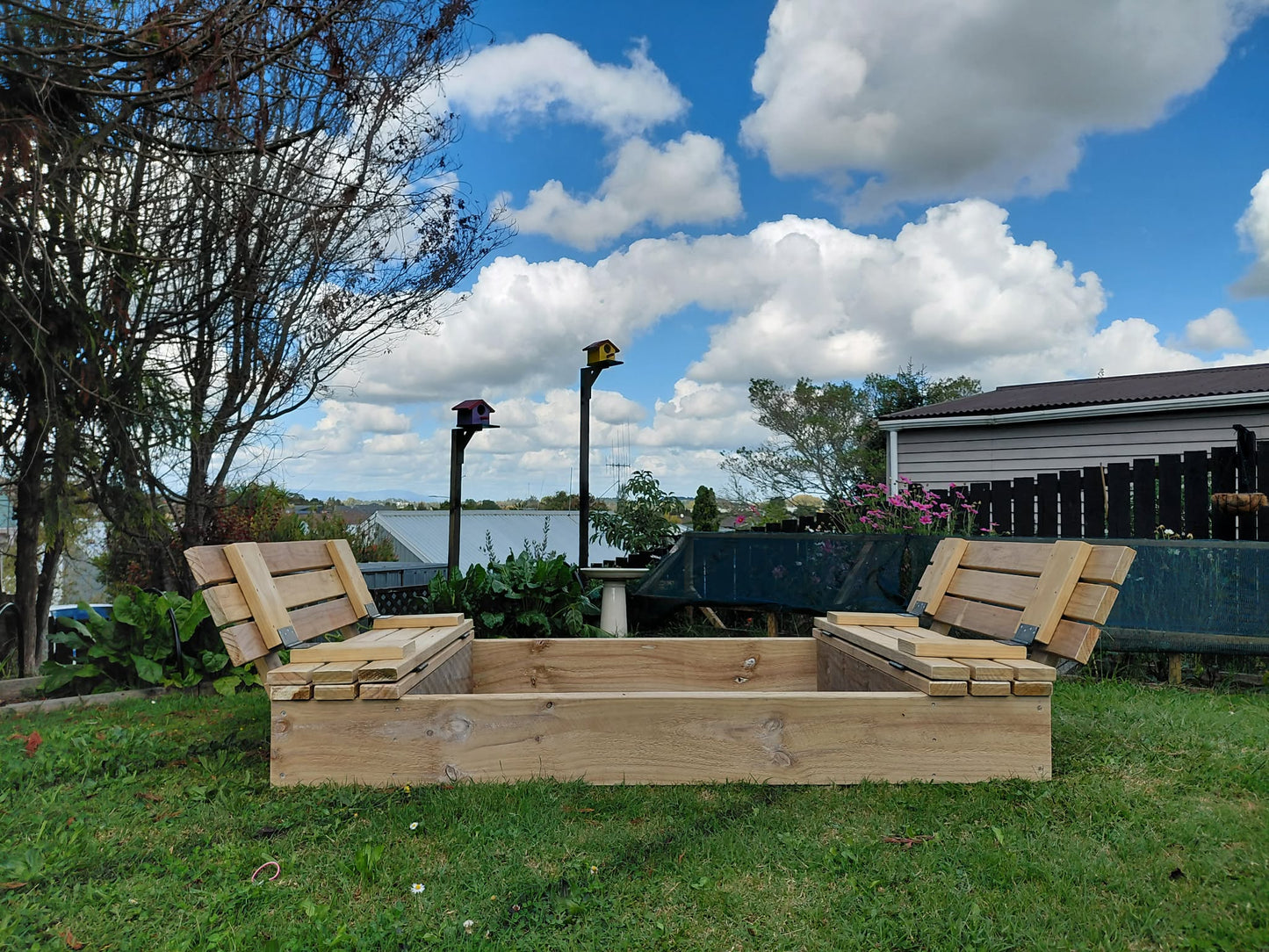 Outdoor Wooden Sandpit with Fold-Out Seats NZ – 1800 x 1200 Pine Kids Sandpit - Stronghold Outdoor Furniture & Buildings